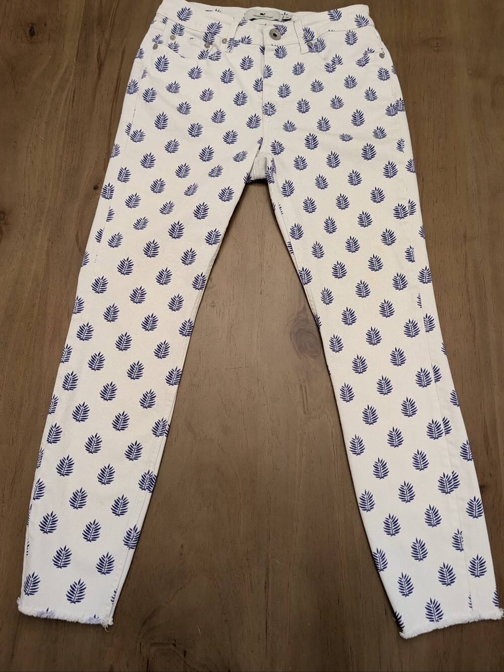 New Vineyard Vines Skinny High-rise White Ankle Jeans Blue Leaf Print Women's 28